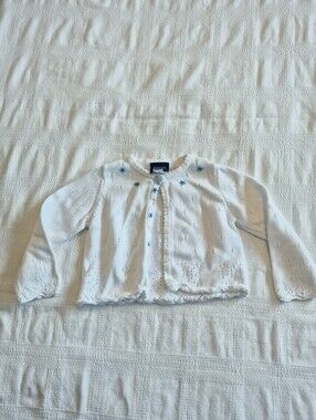 Rugged Bear girls size 3/4 white cardigan tiny blue flowers VGUC